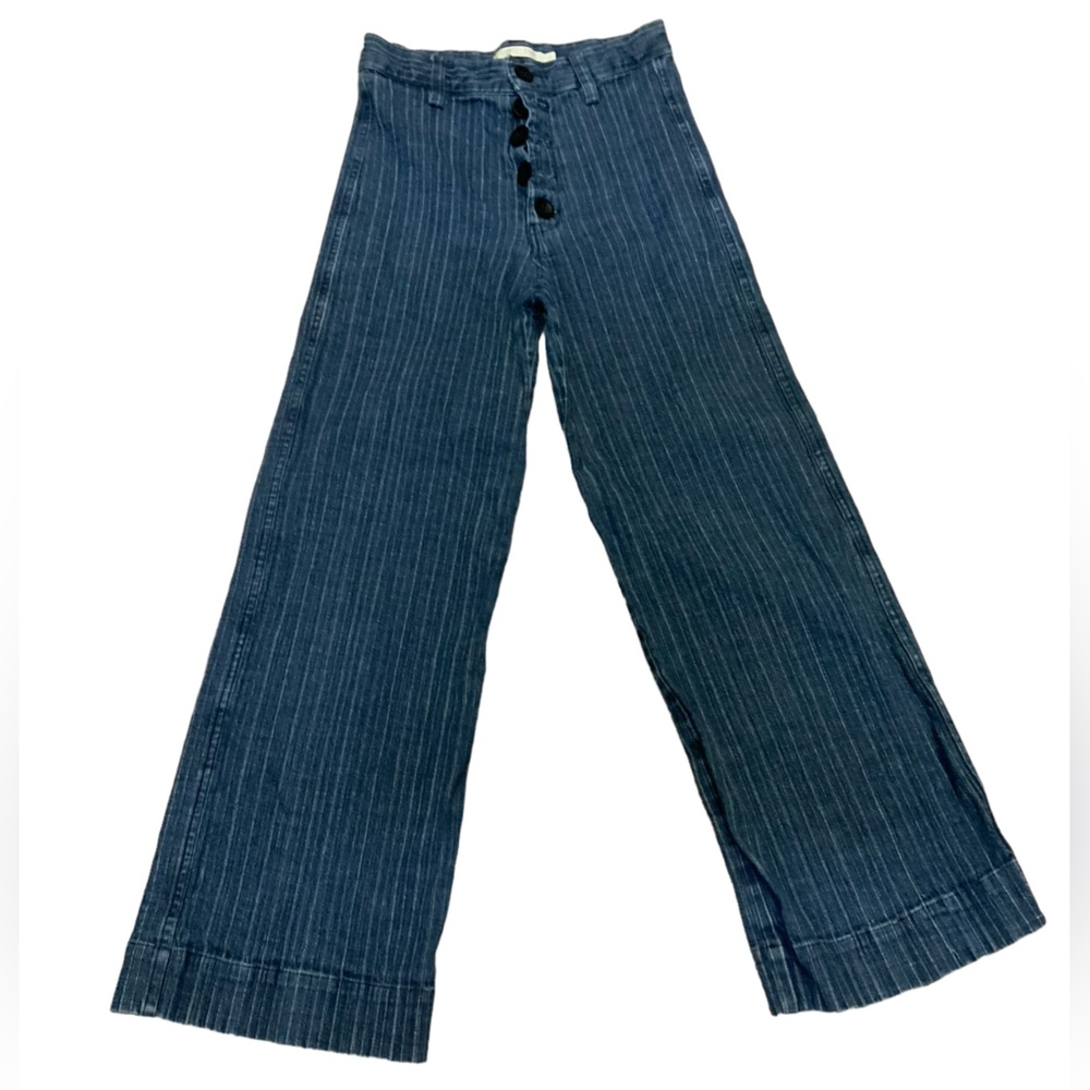Christy Dawn Navy Pinstripe Wide-Leg Pants